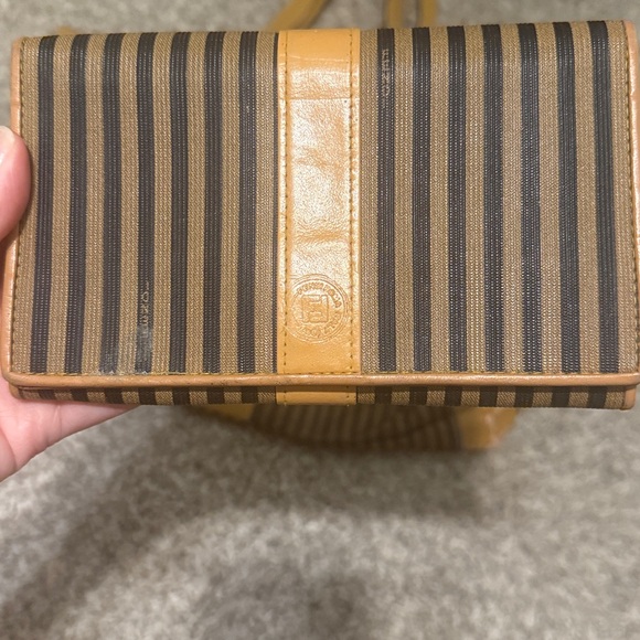 Authentic FENDI Vintage Pequin Stripe Brown and Tan Women's Tote and Wallet Set - Picture 3 of 17